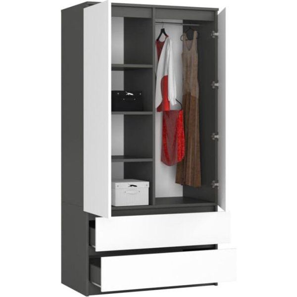 Bdw, Armadio 2 Ante, 2 Cassetti, 180X90X51 Cm, Grigio / Bianco-image