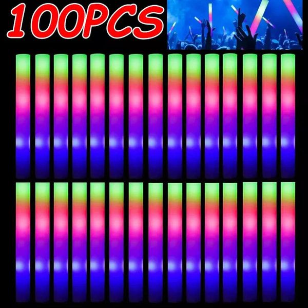 100 Pezzi Bastoncini Luminosi Led In Schiuma, Bastoncini Luminosi Led Con 3 Modalità, Luci Lampeggianti Per Matrimonio, Concerto, Campeggio, Compleanno, Halloween, Festa-image