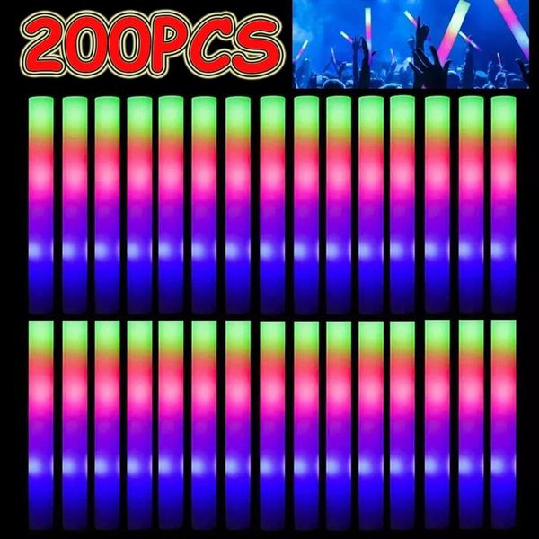 200 Pezzi Bastoncini Luminosi Led In Schiuma, Bastoncini Luminosi Led Con 3 Modalità, Luci Lampeggianti Per Matrimonio, Concerto, Campeggio, Compleanno, Halloween, Festa-image