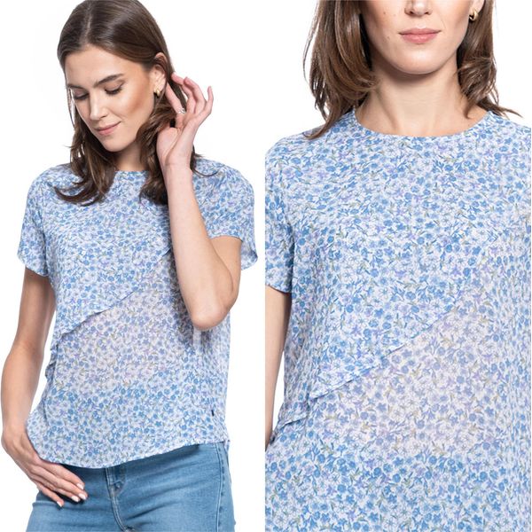 Mustang Damen, Maglietta Elsa Aop Blouse, 36 S, Blau, Sport, Tshirt, Camicia-image