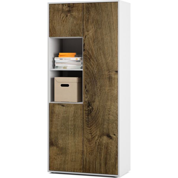 Simplyfurn Armadio Da Ufficio Amira T20 | Con 2 Vani Aperti | Armadio Per Documenti E Multiuso In Corpo Weiß E Frontale Rovere Ribbeck | Push-To-Open | 180X80X40 Cm-image