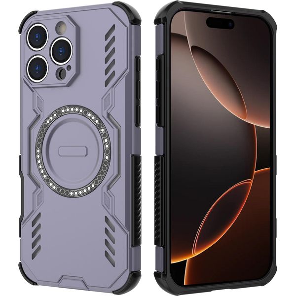 Custodia Magnetica Per Iphone 16 Pro Max, Paraurti Ibrido In Pc E Tpu, Prese D'aria Per La Dissipazione Del Calore Custodia Viola-image