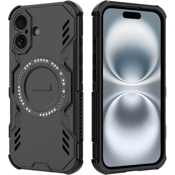 Custodia Magnetica Per Iphone 16, Paraurti Ibrido In Pc E Tpu, Prese D'aria Per La Dissipazione Del Calore Custodia Nera-image