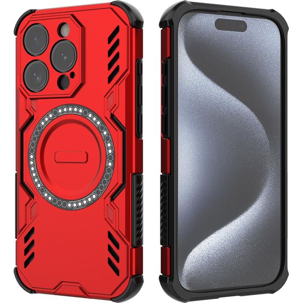 Custodia Magnetica Per Iphone 15 Pro, Paraurti Ibrido In Pc E Tpu, Prese D'aria Per La Dissipazione Del Calore Custodia Rossa-image