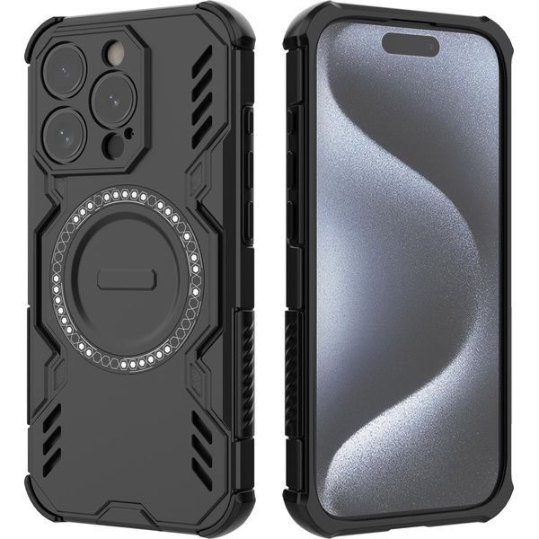 Custodia Magnetica Per Iphone 15 Pro, Paraurti Ibrido In Pc E Tpu, Prese D'aria Per La Dissipazione Del Calore Custodia Nera-image