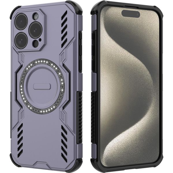 Custodia Magnetica Per Iphone 15 Pro Max, Paraurti Ibrido In Pc E Tpu, Prese D'aria Per La Dissipazione Del Calore Custodia Viola-image