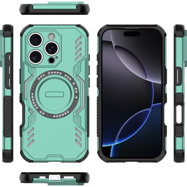 Custodia Magnetica Per Iphone 16 Pro, Paraurti Ibrido In Pc E Tpu, Prese D'aria Per La Dissipazione Del Calore Custodia Verde-image
