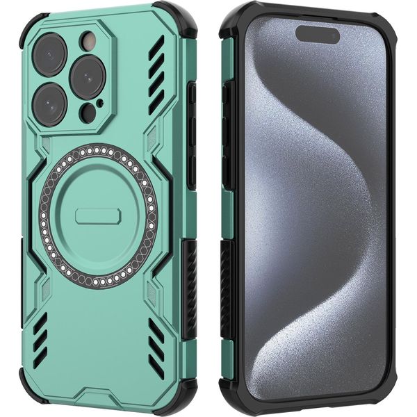 Custodia Magnetica Per Iphone 15 Pro, Paraurti Ibrido In Pc E Tpu, Prese D'aria Per La Dissipazione Del Calore Custodia Verde-image