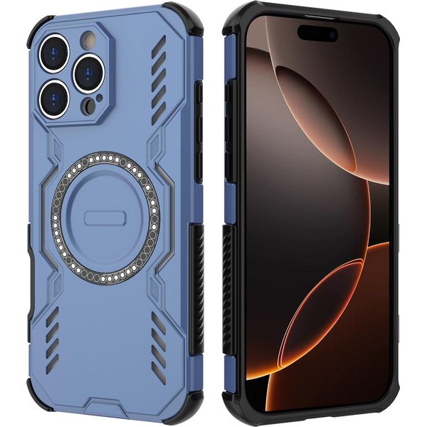 Custodia Magnetica Per Iphone 16 Pro Max, Paraurti Ibrido In Pc E Tpu, Prese D'aria Per La Dissipazione Del Calore Custodia Blu-image
