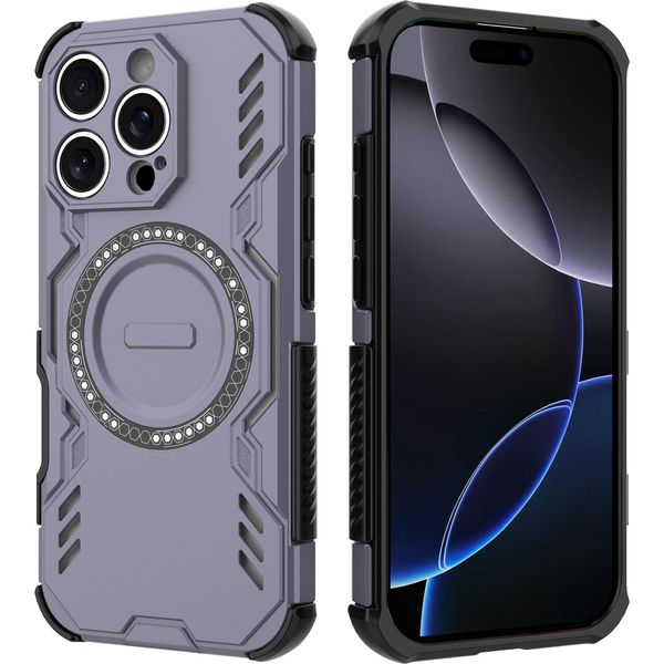 Custodia Magnetica Per Iphone 16 Pro, Paraurti Ibrido In Pc E Tpu, Prese D'aria Per La Dissipazione Del Calore Custodia Viola-image