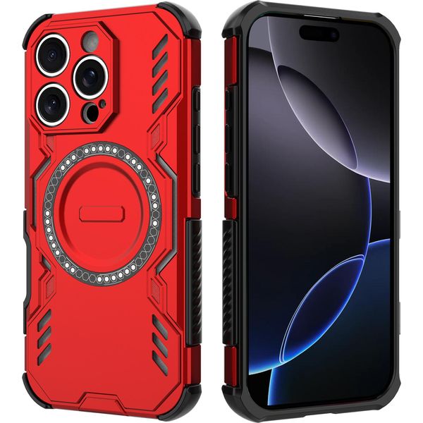 Custodia Magnetica Per Iphone 16 Pro, Paraurti Ibrido In Pc E Tpu, Prese D'aria Per La Dissipazione Del Calore Custodia Rossa-image