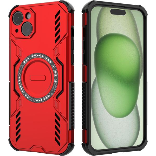 Custodia Magnetica Per Iphone 15 Plus /Iphone 14 Plus, Paraurti Ibrido In Pc E Tpu, Prese D'aria Per La Dissipazione Del Calore Custodia Rossa-image