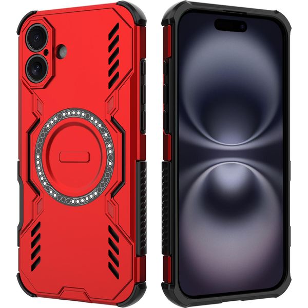 Custodia Magnetica Per Iphone 16 Plus, Paraurti Ibrido In Pc E Tpu, Prese D'aria Per La Dissipazione Del Calore Custodia Rossa-image