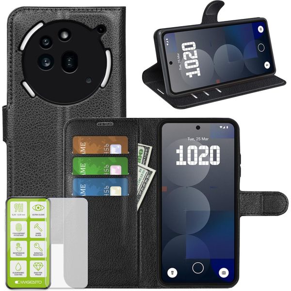 Per Nothing Phone 3A Pro Custodia A Libro In Pelle Finta Per Cellulare Nero + Vetro Temperato 9H-image