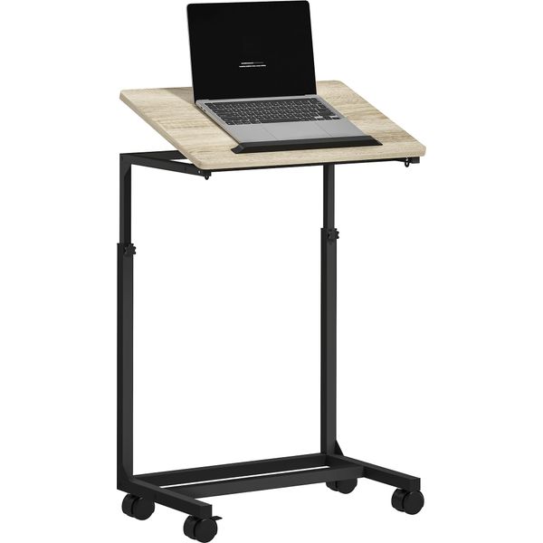 Homcom Tavolino A C, Tavolino Regolabile In Altezza Con Rotelle, Tavolino Per Divano E Laptop Per Stanze Piccole, Soggiorno, 55 X 36 X 62,5-82,5 Cm, Bianco-image