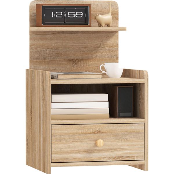 Homcom Comodino Con Cassetto, Tavolino, Comodino Con Ripiano Aperto, Scomparto, Cassettiera Per Camera Da Letto, Soggiorno, Legno Naturale-image