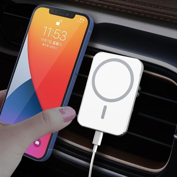 X16 Magsafe Car Air Outlet Mount Clamp Holder 15W Fast Charge Qi Magnetic Wireless Charger (Bianco)-image