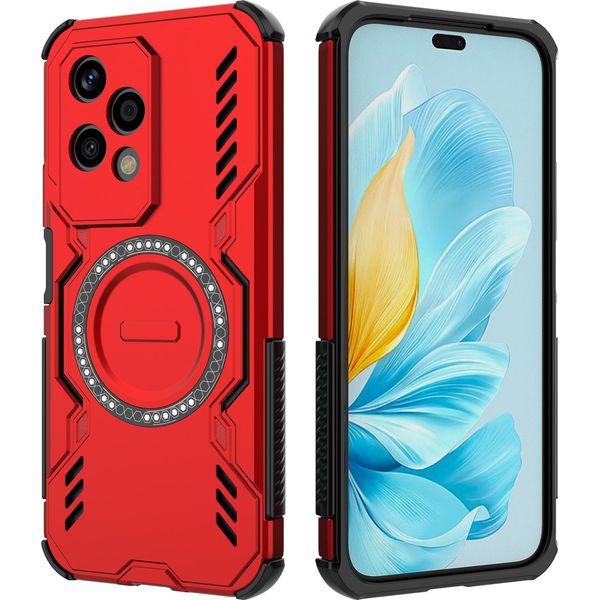 Custodia Magnetica Per Honor 200 Lite, Paraurti Ibrido In Pc E Tpu, Fori Di Ventilazione Per La Dissipazione Del Calore Custodia Rossa-image