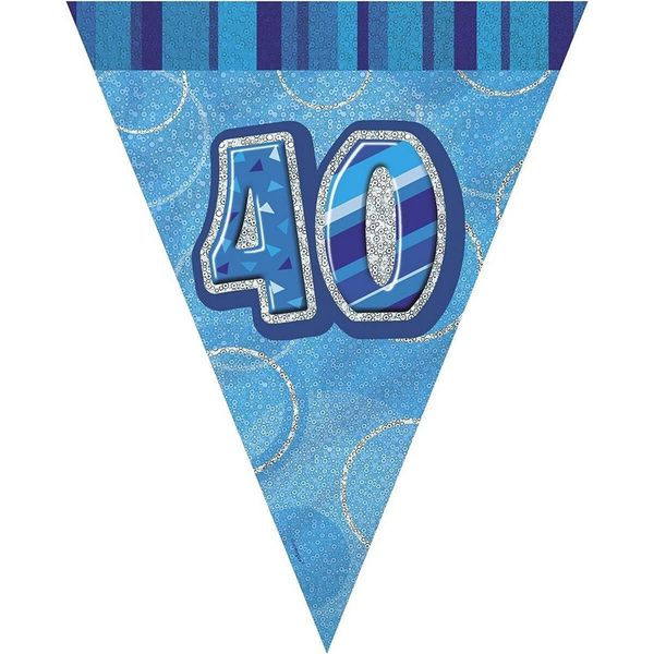 Unique Party - Glitter - Bandiere, Foil, 40° Compleanno SG24190 (Taglia Unica) (Blu)-image
