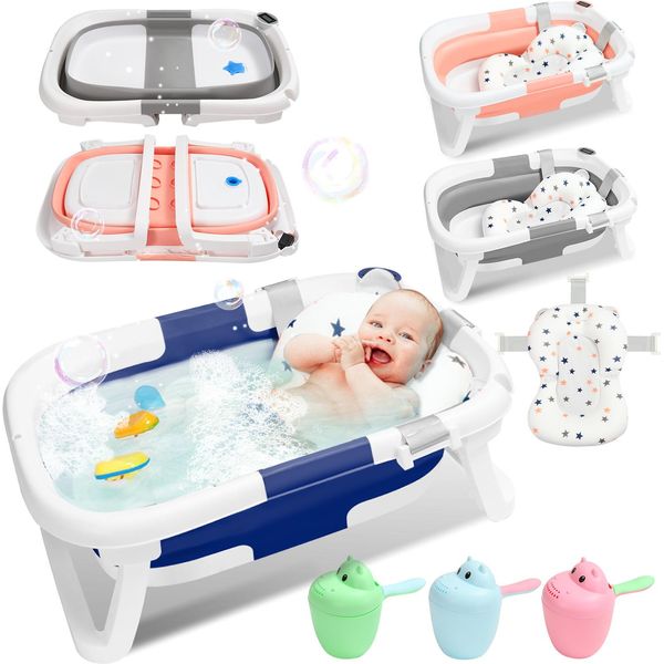 Bettizia Bagnetto Pieghevole Con Termometro E Cuscino Da Bagno - Bagnetto Pieghevole - Bagnetto Per Bambini - Grigio-image