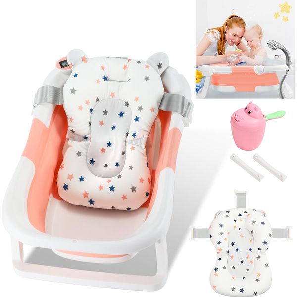 Bettizia Bagnetto Pieghevole Con Termometro E Cuscino Da Bagno - Bagnetto Pieghevole Da 60,5 Cm - Rosa-image