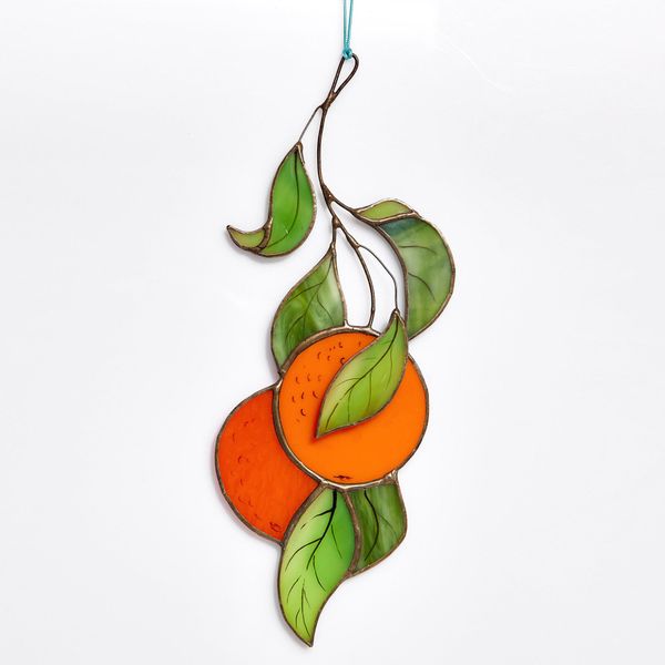Vetro Colorato Con Ramo Arancione Di Avalglass, 24 Cm, Fatto A Mano, Decorazione Per Finestra A Forma Di Acchiappasole-image