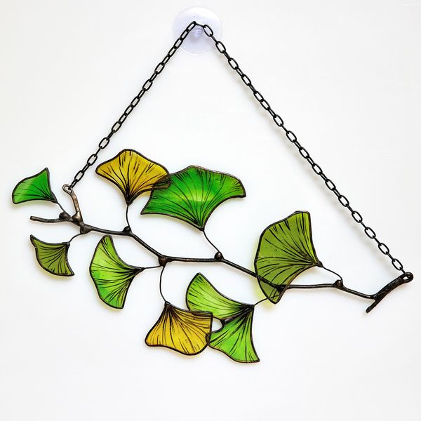 Avalglass Foglia Di Ginkgo In Vetro Colorato, 22 Cm, Fatto A Mano, Decorazione Per Finestre, Tiffany-image