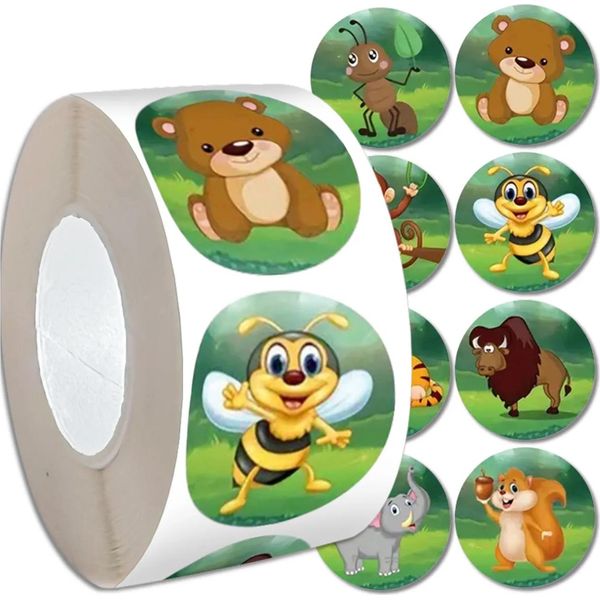Edibazzar | Adesivi Animali Colorati Giungla In Rotolo 500 Pezzi Fai Da Te Per Bambini-image
