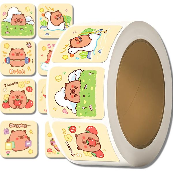 Edibazzar | Adesivi Colorati Capibara In Rotolo Da 300 Pezzi. Per Bambini Fai Da Te-image