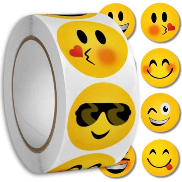 Edibazzar | Adesivi Emoji Colorati In Rotolo 500 Pz. Emoticons Fai Da Te Per Bambini-image