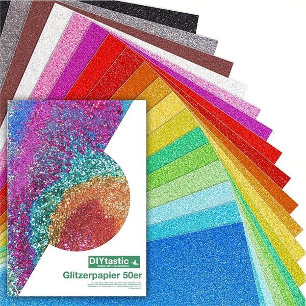 50X Carta Glitterata In Formato A4: Carta Glitterata Colorata Da 250 G/M² - Ideale Per L'artigianato E Il Design Creativo - Cartoncino Fotografico E Carta Per Stampanti-image