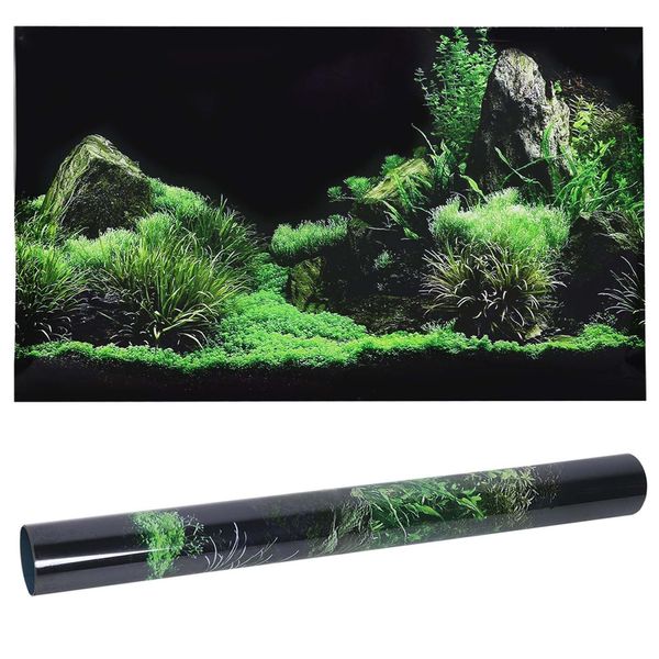 Acquario Fish Tank Fondale Acqua Erba Sfondo Decorazione Pittura Adesivo PVC91 X 50 Cm-image