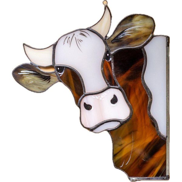 Mucca Da Quadro Per Finestra Avalglass In Vetro Colorato, 21 Cm, Realizzata A Mano In Stile Tiffany, Decorazione Ludica Per Finestra-image