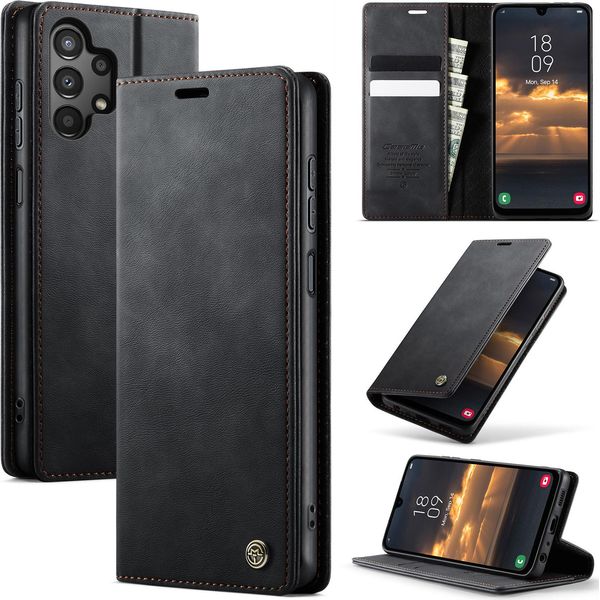 Custodia In Pelle Per Samsung Galaxy A13 / A04S / A04 / M13 5G, Protezione Rfid, Chiusura Magnetica, Slot Per Carte E Funzione Stand Nero-image