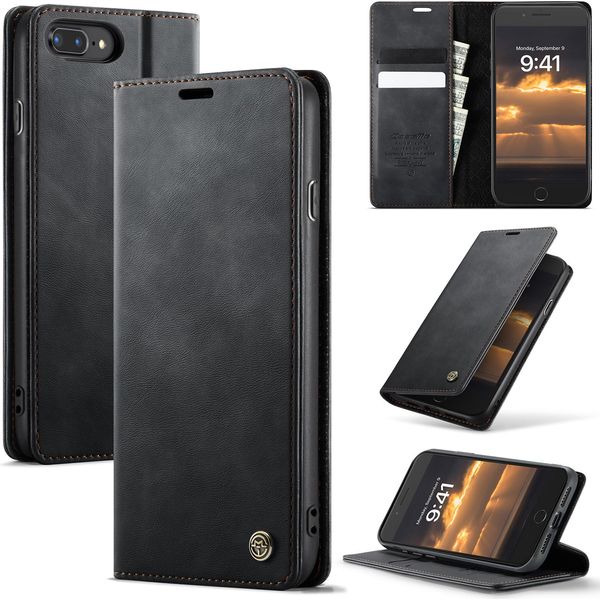 Custodia In Pelle Per Iphone 6S Plus/6 Plus/7 Plus/7 Plus/8 Plus, Protezione Rfid, Chiusura Magnetica, Slot Per Carte E Funzione Stand Nero-image