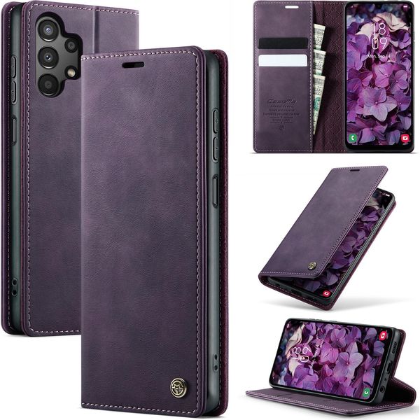 Custodia In Pelle Per Samsung Galaxy A13 / A04S / A04 / M13 5G, Protezione Rfid, Chiusura Magnetica, Slot Per Carte E Funzione Stand Viola-image