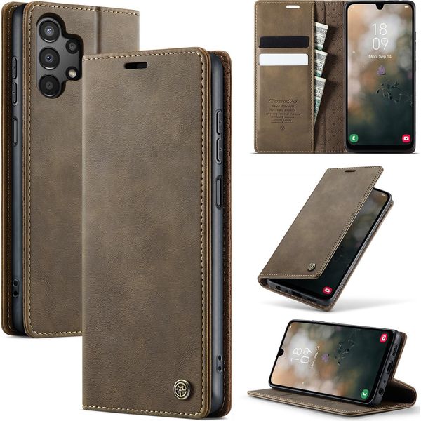 Custodia In Pelle Per Samsung Galaxy A13 / A04S / A04 / M13 5G, Protezione Rfid, Chiusura Magnetica, Slot Per Carte E Funzione Stand Marrone-image