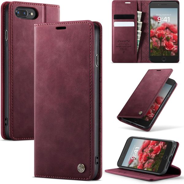 Custodia In Pelle Per Iphone 6S Plus/6 Plus/7 Plus/7 Plus/8 Plus, Protezione Rfid, Chiusura Magnetica, Slot Per Carte E Funzione Stand Rosso-image