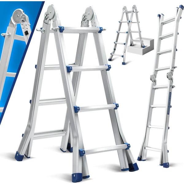 Bettizia Scala Telescopica In Alluminio 2,4M Argento, Scala Estensibile Pieghevole, Scala Multiuso, Scala A Gradini, Scala Per La Casa, Scala Per Esterni, Portata 150 Kg-image