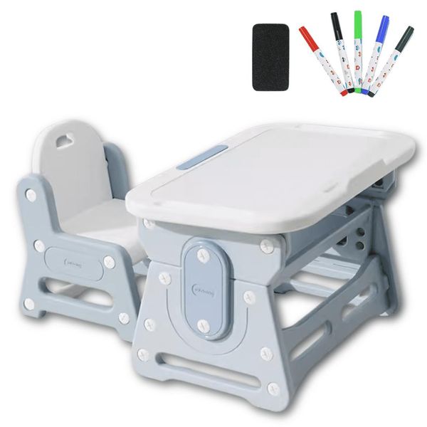 Tavolo Per Bambini Regolabile In Altezza Con Sedia - Piano Inclinabile - Ergonomico, Stabile E Sicuro - Set Da Tavolo Per Bambini Per Imparare, Dipingere E Mangiare-image