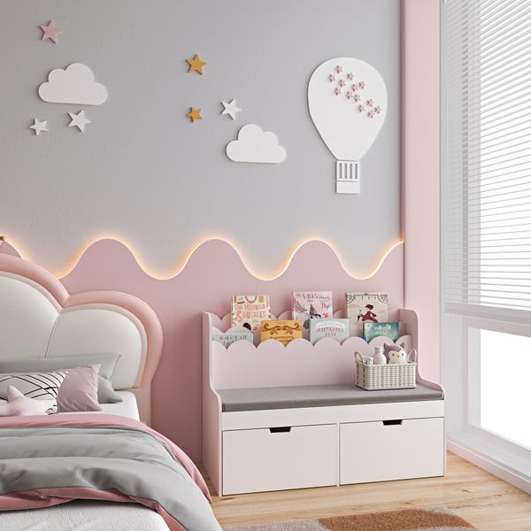 Panca Per Bambini Con Ripiano 'Vestnes' Con 2 Cassetti 100 X 45 X 70 Cm Zucchero Filato / Bianco-image