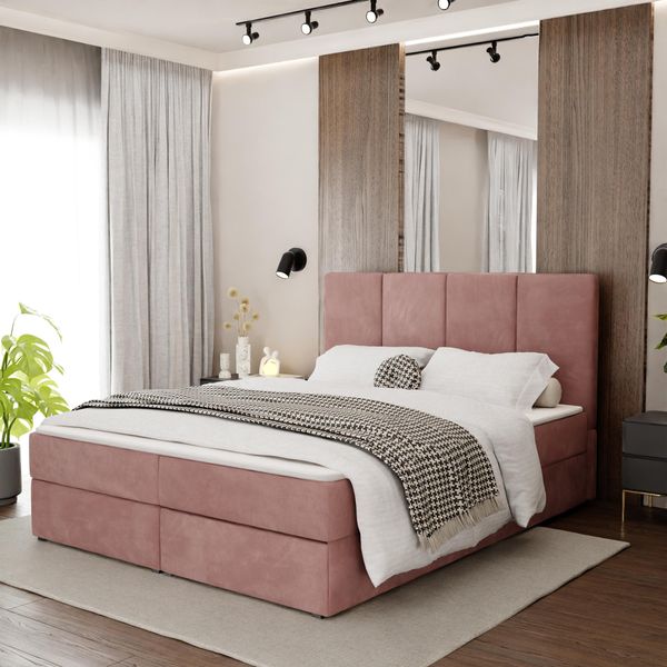 Muralo Letto Continentale Per Camera Da Letto Letto Imbottito Con Due Cassetti Letto Con Testiera Imbottita Letto Matrimoniale 160X200 Letto Con Contenitore Rosa-image