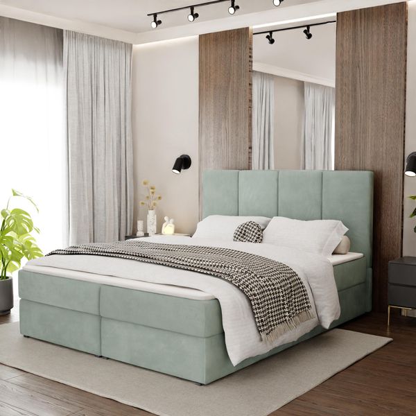 Muralo Letto Continentale Per Camera Da Letto Letto Imbottito Con Due Cassetti Letto Con Testiera Imbottita Letto Matrimoniale 180X200 Letto Con Contenitore Menta-image