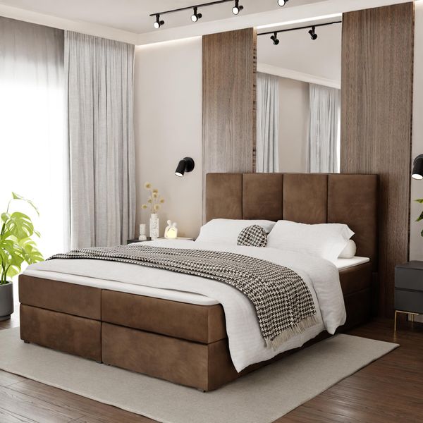 Muralo Letto Continentale Per Camera Da Letto Letto Imbottito Con Due Cassetti Letto Con Testiera Imbottita Letto Matrimoniale 160X200 Letto Con Contenitore Brown-image