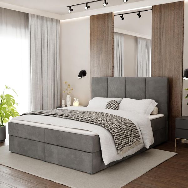 Muralo Letto Continentale Per Camera Da Letto Letto Imbottito Con Due Cassetti Letto Con Testiera Imbottita Letto Matrimoniale 180X200 Letto Con Contenitore Grigio-image