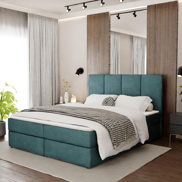 Muralo Letto Continentale Per Camera Da Letto Letto Imbottito Con Due Cassetti Letto Con Testiera Imbottita Letto Matrimoniale 160X200 Letto Con Contenitore Turchese-image