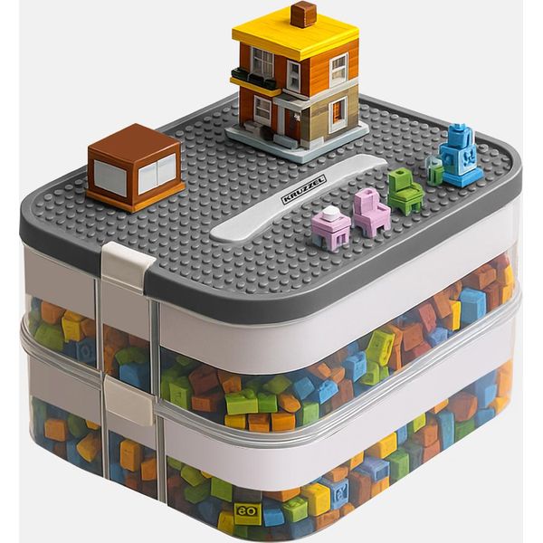 Kruzzel Scatola Di Immagazzinamento Con Coperchio 2 Livelli Scatole Di Mattoncini 15 L - Scatole Di Immagazzinamento Con Coperchio Per Lego Trasparente - Scatole Impilabili Sicure, Impilabili 25756-image