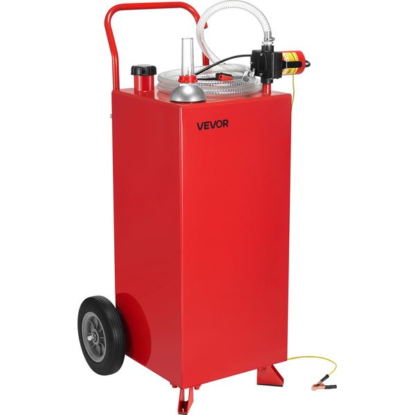 Vevor Carrello Carburante 114 L, Portata Massima 32L/Min, Serbatoio Diesel Con Pompa Elettrica, Tanica Di Benzina Con 2 Ruote E Tubo Flessibile Da 3 M, Serbatoio Di Gas Per Atv, Auto, Tosaerba, Barca, Moto, Rosso-image