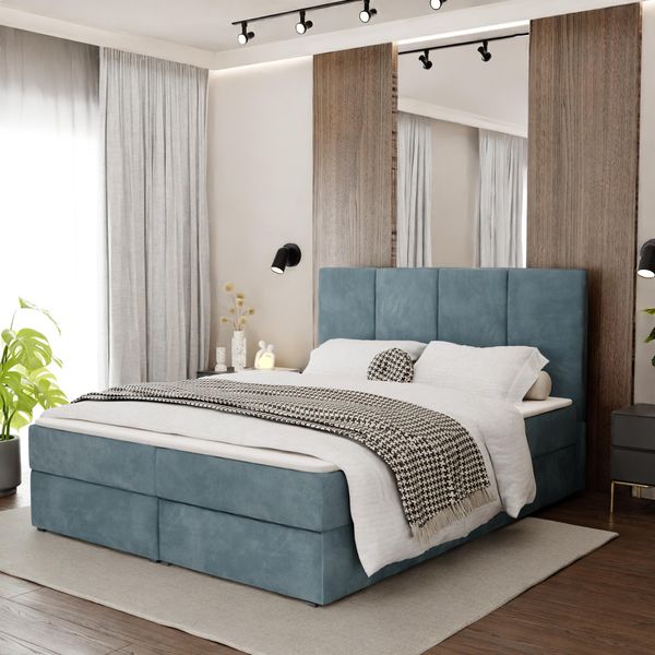 Muralo Letto Continentale Per Camera Da Letto Letto Imbottito Con Due Cassetti Letto Con Testiera Imbottita Letto Matrimoniale 140X200 Letto Con Contenitore Colore Mare-image