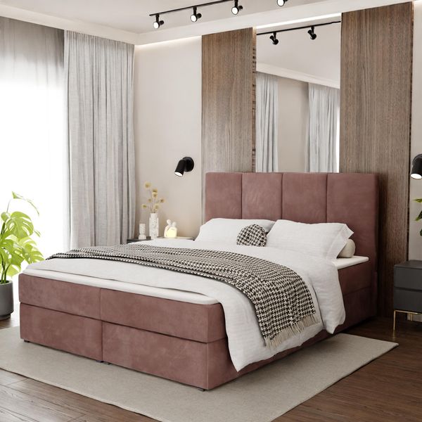 Muralo Letto Continentale Per Camera Da Letto Letto Imbottito Con Due Cassetti Letto Con Testiera Imbottita Letto Matrimoniale 160X200 Letto Con Contenitore Rosa Antico-image